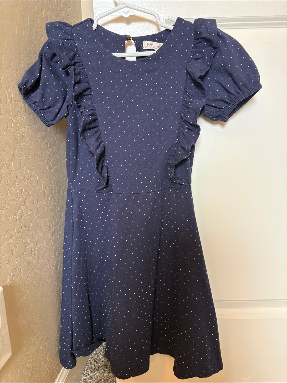 Hope & Henry Navy Dot Ruffle Sleeve Dress for Girls